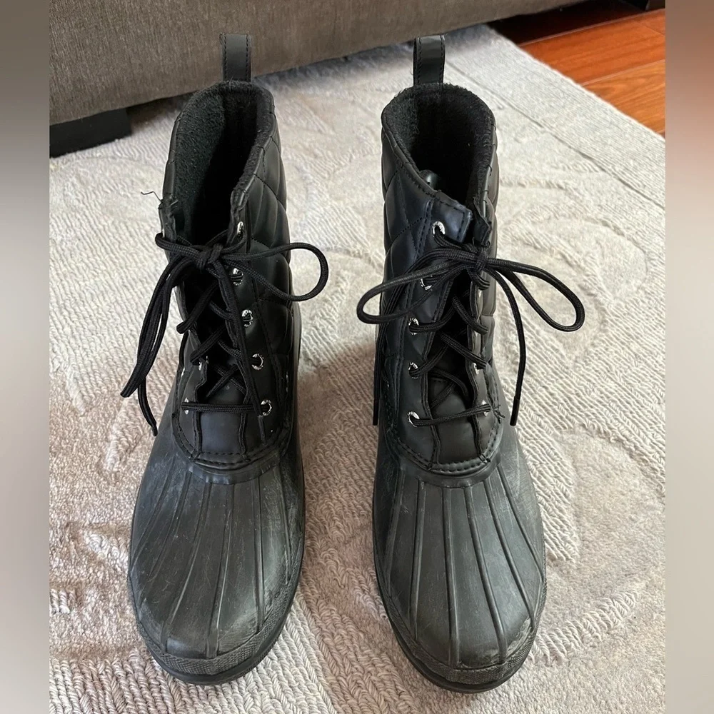 SPERRY Black QUILT DUCK BOOTS WOMEN'S Sz 8 Waterproof Rubber Winter Warm